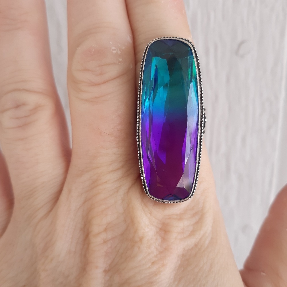 New Huge Ametrine Silver Statement Ring. Size 9